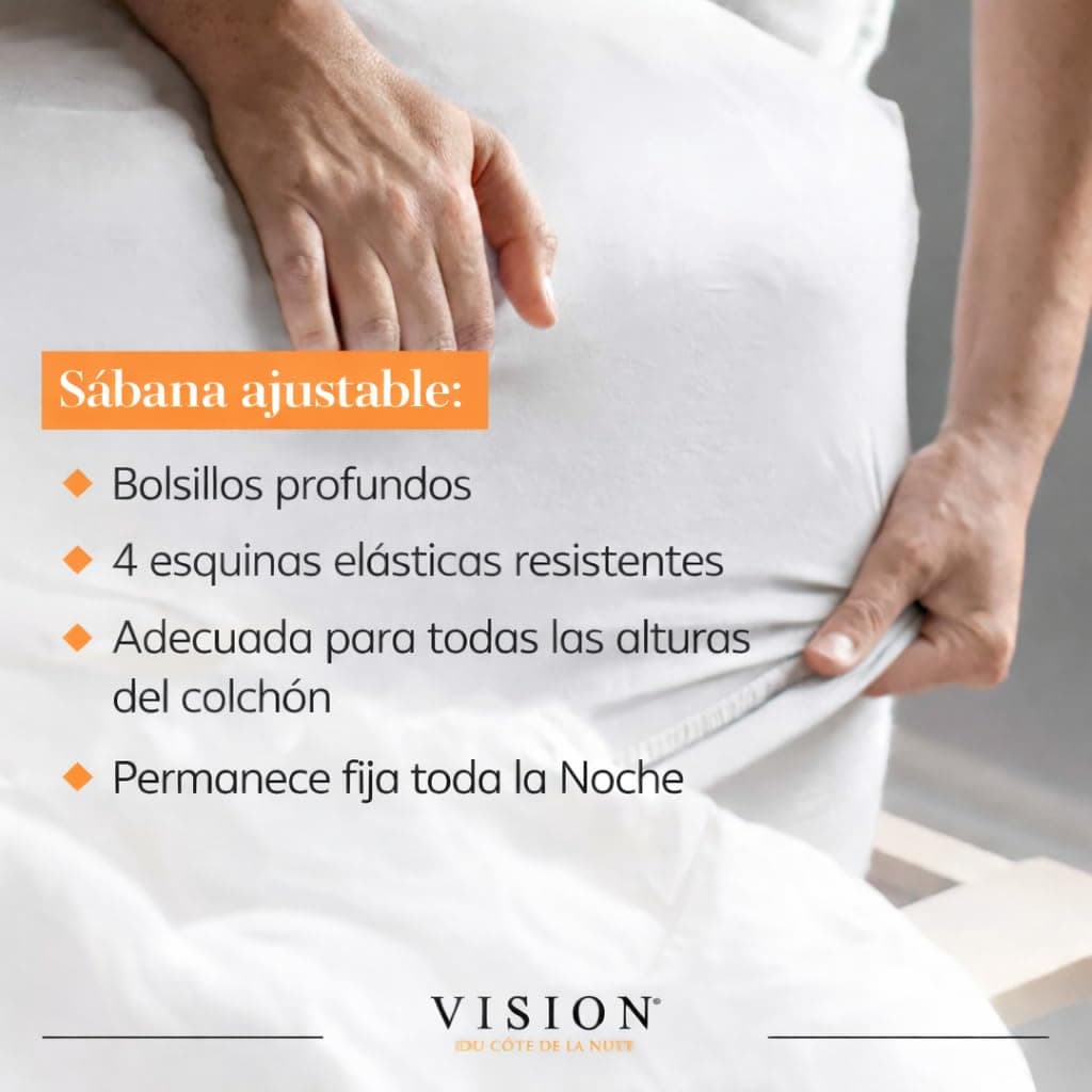 VISION Sábana Ajustable - 100% algodón - Cama Individual (90 x 190 cm) - Esquinas elásticas - Se Adapta a colchones de hasta 25 cm - Certificación Oeko-Tex - Lavable a máquina - Color: Blanco — view 3