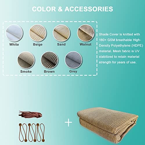 Alion Home Outdoor Pergola Sun Shade Cover Cloth Patio Canopy HDPE Permeable with Grommets (12' x 12', Walnut) — view 5