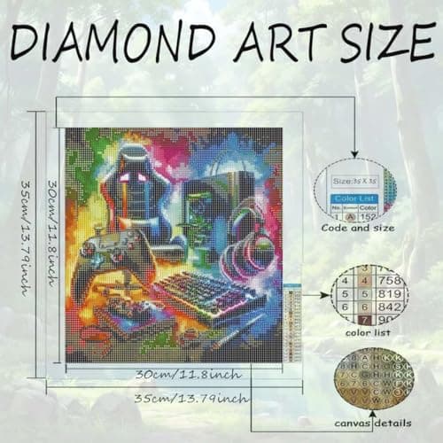 OJTOYART Video Game Diamond Art Kits for Adults,DIY Gaming Equipment Diamond Painting Kits for Beginner,5D Full Round Drill Diamond Gem Painting Kits for Home Wall Decor 13.79 x 13.79Inch — view 5