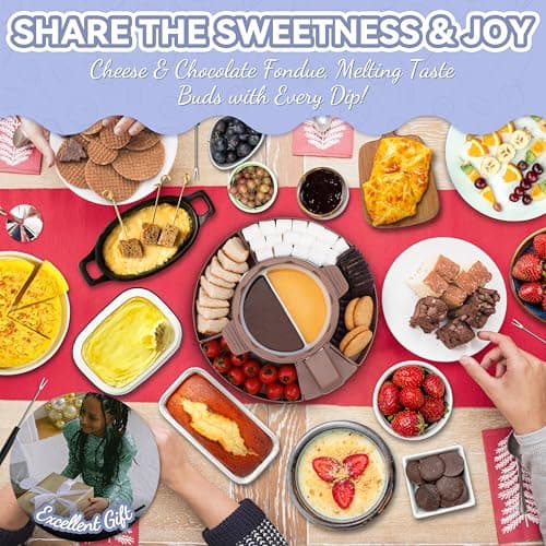Party Desserts Electric Fondue Pot Set with 2 Pots, Melting Chocolate Warmer for Dipping, Candy & Chocolate Melting Pot, Fondue Pot Electric Set, Fondue Forks Included, 2.5 Cups, Brown — view 5