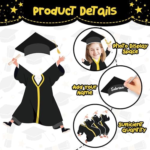 48Sets Graduation Hat Gown Cutout Bulletin Board Decoration Class of 2026 Congrats Grad Paper Cut Out with Photo Space DIY Crafts Classroom Decor for Boys Girls Kindergarten School Wall Party Supplies — view 2