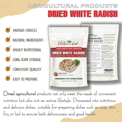 DRIED WHITE RADISH (DAIKON) 5.29 Oz (150g) VIETFARMFOOD: Dried agricultural products with pure natural flavor. Used as cooking ingredients to prepare delicious, nutritious dishes,suitable vegetarians — view 5