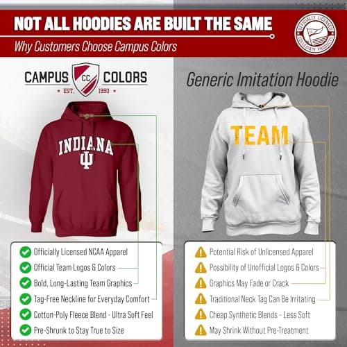 Campus Colors Indiana Hoosiers Arch & Logo Gameday Hoodie - NCAA College Hooded Sweatshirt - Crimson Medium