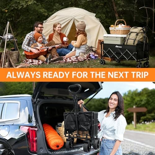 MarBreeze Extra Long Folding Wagon with Big All-Terrain Wheels, 480LBS Load Capacity Foldable Wagon, Portable Lightweight Utility Wagon for Camping, Grocery, Beach, Garden (Black) — view 5