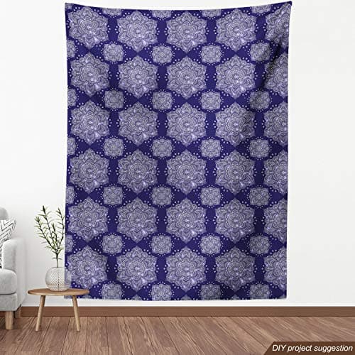 Ambesonne Ethnic Fabric by The Yard, Floral Ornament Round Mandala Paisley Inspired Retro Style, Decorative Fabric for Upholstery and Home Accents, 3 Yards, Blue Indigo — view 3