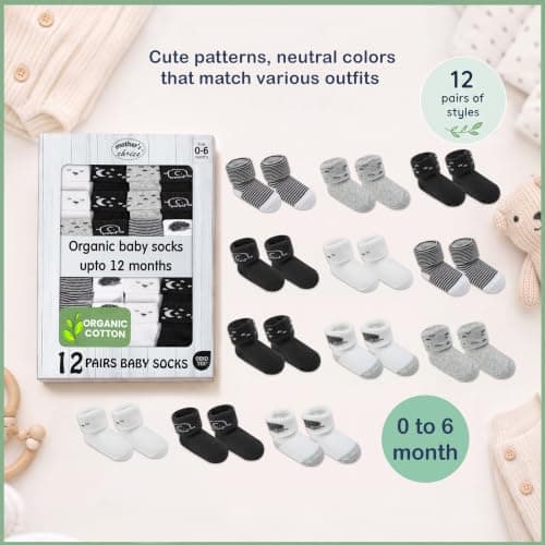 Mother's Choice Organic Cotton Baby Socks 0–6 Months, 12 Pairs Newborn & Infant Socks Soft Hypoallergenic Breathable Gentle On Delicate Skin Stretch Fit Comfortable Daily Essentials For Little Ones — view 7