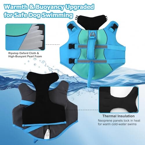Dogcheer Dog Life Jacket Shark, Neoprene Harness Dog Life Vest with Lift Handle, Reflective Adjustable Pet Swim Float Vest for Small Medium Large Dogs - Blue, S — view 2