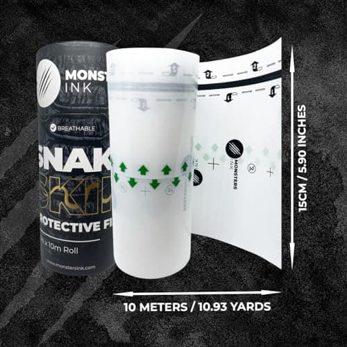 Monsters Ink Premium Matte Second Skin Tattoo Bandage, Ulta Thin Second Skin Tattoo Aftercare for Tattoo Recovery (15cm x 10m Roll)