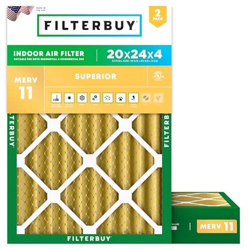 Filterbuy 20x24x4 Air Filter MERV 11 Superior Pet & Allergy Defense (2-Pack), Electrostatic Pleated HVAC AC Furnace Filters Replacement, Made in USA (Actual Size: 19.38 x 23.38 x 3.63)