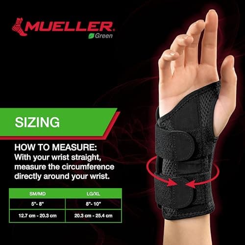 MUELLER Sports Medicine Green Fitted Wrist Brace for Men and Women, Wrist Pain Relief Support, Ideal for Carpal Tunnel, Tendonitis, Arthritis, Right Hand, Black, Large/X-Large — view 3