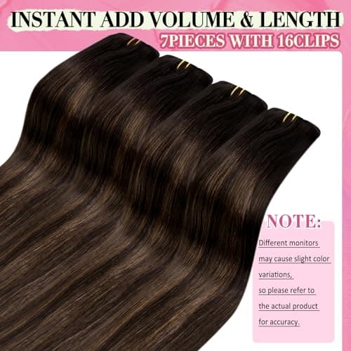 YoungSee Clip in Extensions Human Hair 18In 120G 7Pcs Dark Brown Balayage Medium Brown Clip in Hair Extensions Human Hair Ombre Straight Hair Extension Clip ins — view 4