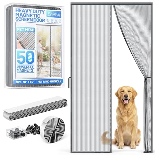 Heavy Duty Magnetic Screen Door Mesh - Auto-Sealing Door Net Screen with 50 Magnets, Pet & Kid Friendly, PET Fine Mesh Doors Screens Keep Bugs Out Fits Front Doors Size 36"x82" - Screen Size 38"x84"