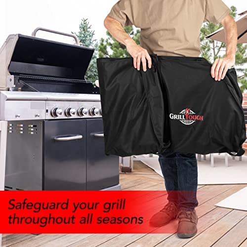 GrillTough Heavy Duty BBQ Grill Cover for Outdoor Grill, 58 Inch – Waterproof, Weather Resistant, UV & Fade Resistant with Fastening Straps – Gas Grill Cover for Weber, Genesis, Charbroil, etc. Black — view 5
