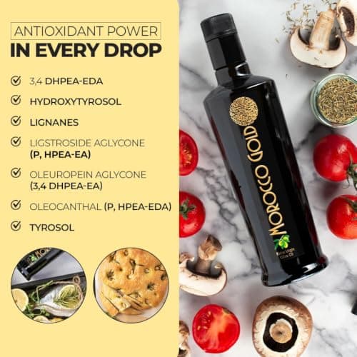 Morocco Gold New Harvest Olive Oil Extra Virgin - Polyphenol Rich 606mg/kg - Cold Pressed Olive Oil - Pure & 100% Natural with up to 4 Years Shelf-life - Fresh Harvest EVOO - (500ml (Pack of 1)) — view 2
