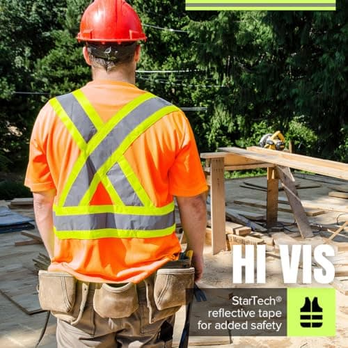 Pioneer Hi Vis Safety Shirt - Lightweight Moisture-Wicking Work T-Shirt With Reflective Tape - Class 2 - Orange — view 2