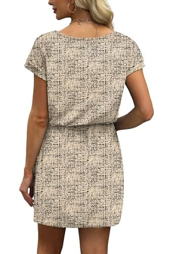 OFEEFAN Boho Dresses for Women 2026 Summer Spring Tshirt V Neck Tie Front Dress Sundresses Beach Vacation Clothes Boho Outfits S — view 4