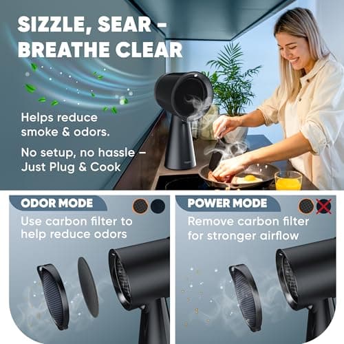 BREETEE Portable Range Hood Kitchen–5-Layer Filter Compact Desktop Exhaust Fan, Powerful 3-Speed Smoke Removal, Low Noise Countertop Range Hood, Oil Cup, for Apartments, Dorm, RV, Indoor BBQ – Black — view 5