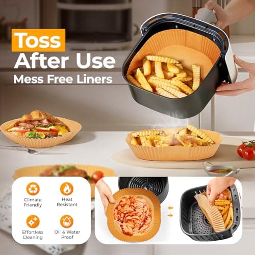 Air Fryer Paper Liners, 125Pcs Parchment Paper, Air Fryer Liners Disposable for Microwave, Non-Stick Air Fryer Liner Square Free of Bleach (8IN) — view 3