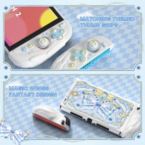PlayVital Magic Wings Silicone Grip Cover for Nintendo Switch 2 Case with Extra Stand & Thumb Grip, Joycon Grip Cover, PC Console Hard Shell, Cute Animal Dockable Case for Switch 2 Accessories - White — view 3