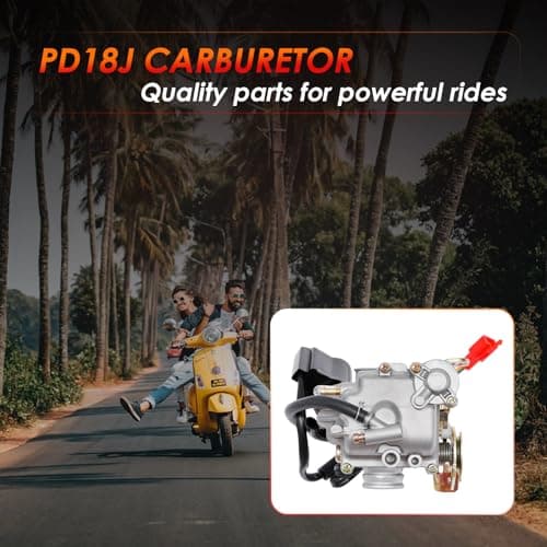 PD18J Carburetor 18mm Replacement for GY6 49cc 50cc 80cc 139QMB 139QMA 4 Stroke Moped Engine for Taotao Kymco Scooter with Fuel Filter Spark Plug Intake Manifold — view 6