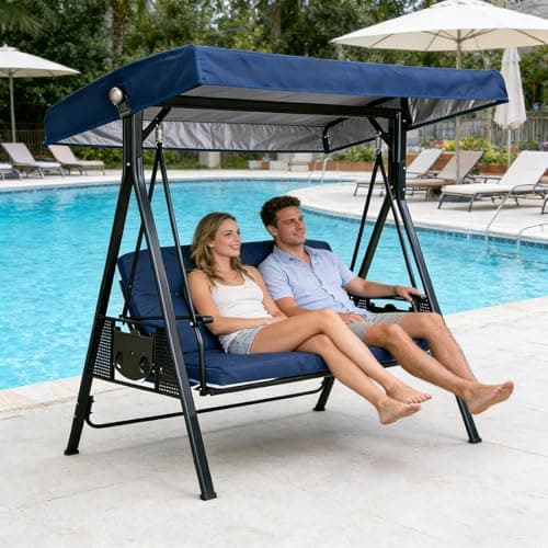75 inch Replacement Canopy for Swing Seat 2 3 Seater, Patio Swing Canopy Replacement, Sunscreen Hammock Cover Top Garden Outdoor, Waterproof Patio Swing Canopy Top Cover, Beige (Blue-75x47'')