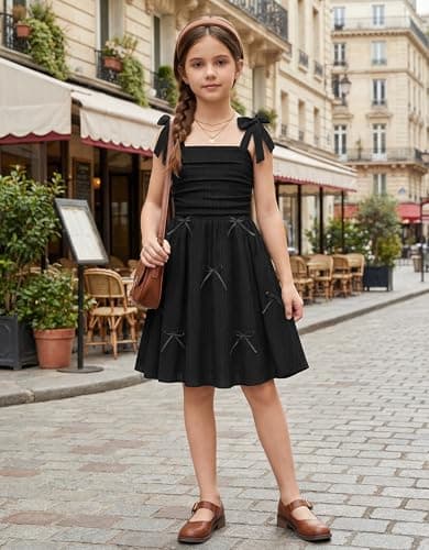 Arshiner Black Dresses for Tween Girls Summer Prom School Church Casual Sleeveless Midi Dress for 11-12Y — view 3
