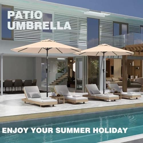 AreShark 9 FT Patio Umbrella for Outdoor, Outdoor Table Umbrella with Push Button Tilt and Crank, Outdoor Patio Umbrellas with 8 Sturdy Ribs for Market, Garden, Pool (Beige) — view 7