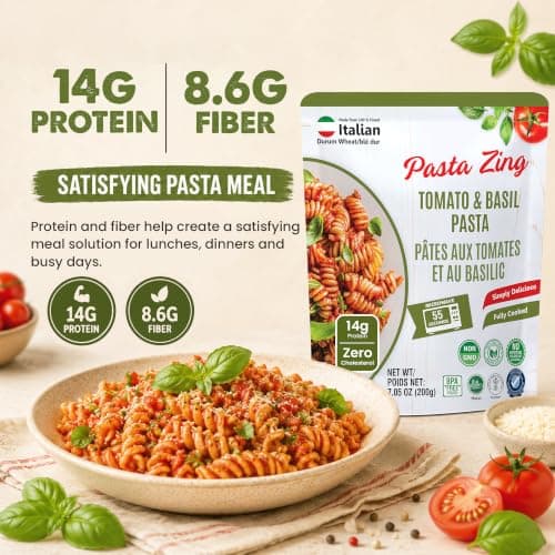 Pasta Zing Tomato & Basil Pasta, Pack of 7, 7.05 Ounce | Ready To Eat in 1 Minute | Made with 100% Italian Durum Wheat | Natural Ingredients | Classic & Flavorful | Easy Meal & Side Dish — view 3