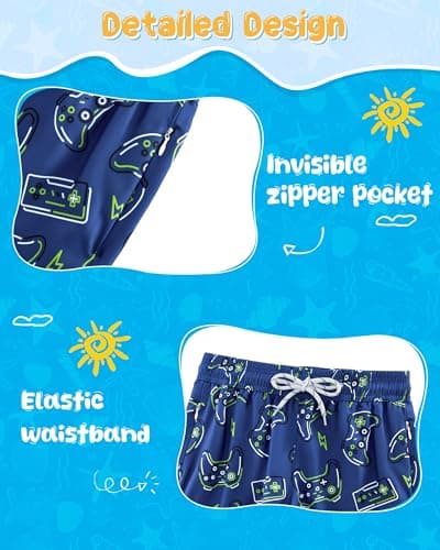APTRO Boys Swim Trunks with Zipper Pockets & Compression Liner Quick Dry 2 in 1 Beach Shorts, Game Blue, 8-10 Years — view 3