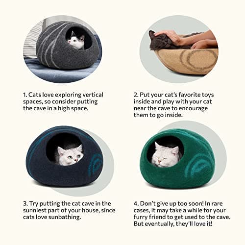 MEOWFIA Cat Cave – Premium Felt Cat Bed for Indoor Cats, Handmade Merino Wool (Light Grey, Large) — view 6
