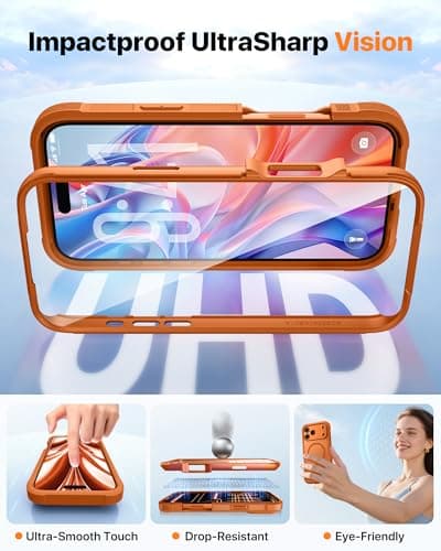 Diaclara Magnetic Designed for iPhone 17 Pro Max Case Full Body Bumper[Compatible with MagSafe] Military Drop Proof Cover with Built-in Touch Sensitive Anti-Scratch Screen Protector,Orange — view 5