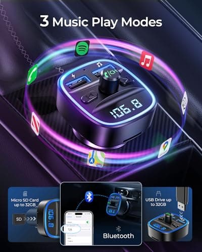 LENCENT FM Transmitter, Bluetooth FM Transmitter Wireless Radio Adapter Car Kit with Dual USB Charging Car Charger MP3 Player Support TF Card & USB Disk — view 3