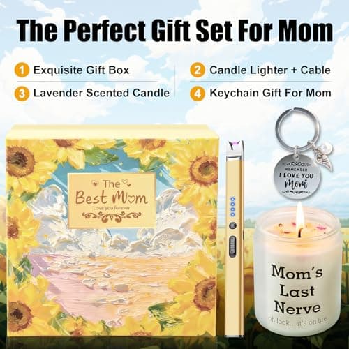 Birthday Gifts for Mom, Mom Birthday Gifts from Daughter Son, Funny Jar Scented Candle Gift Ideas for Mummy, Long Reach Electric Candle Lighter Gift Set for Mother