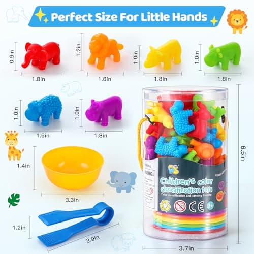 Counting Animals Matching Game for Toddlers, Montessori Sorting & Counting Toy with 36 Animal, 6 Sorting Bowls, 2 Tweezers and Storage Bucket, Fine Motor Preschool Learning Gift,Learning Activities — view 5