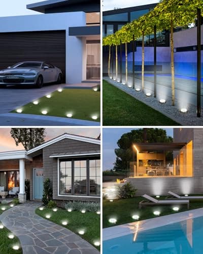 btfarm 16 Pack Solar Lights Outdoor, 8 LED Solar Ground Lights IP65 Waterproof Flat Solar Disc Light, Pathway Lights for Garden Lawn Patio Yard Path Landscape, Cool White — view 4