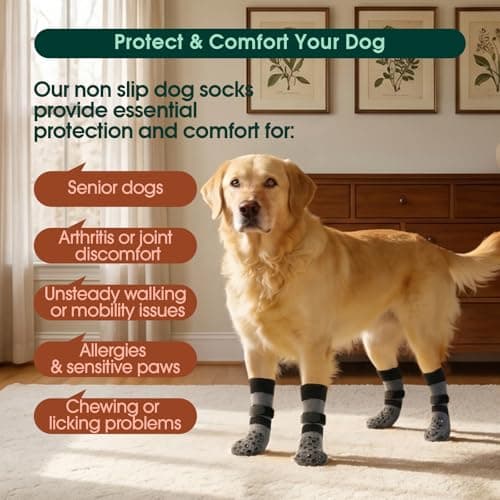 Kuoser Dog Socks with Grippers to Prevent Licking Paws, 4 Pcs Non Slip Dog Booties Paw Protector for Hardwood Floors, Double Sides Dogs Grippy Socks for Small Medium Large Senior Dogs — view 6