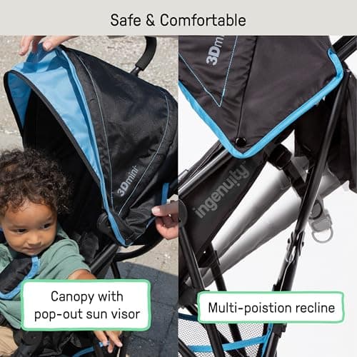 Summer Infant Infant 3Dmini Convenience Stroller, Blue/Black – Lightweight with Compact Fold, Multi-Position Recline, Canopy with Pop Out Sun Visor and More – for Travel and More — view 3
