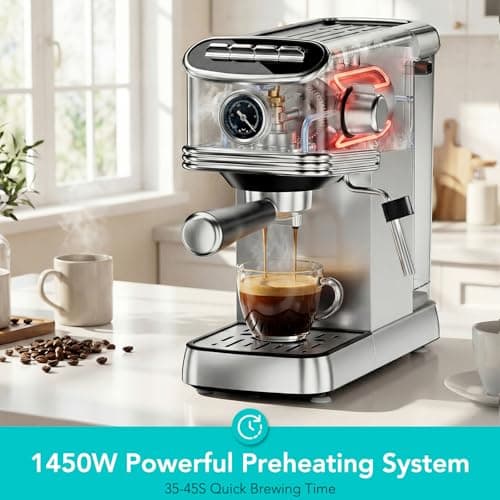 Espresso Machine 20 Bar, Stainless Steel Espresso Maker with Stainless steel Steam Milk Frother, Compact Coffee Machine with 45oz Removable Water Tank, for Cappuccino,Latte&Cold Brew Home&Office — view 7