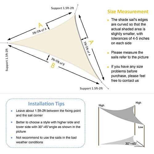 Yardmaker 16'x16'x23' Sun Shade Sail Right Triangle Canopy Shade Cover for Patio Garden Outdoor Backyard, Cream — view 6