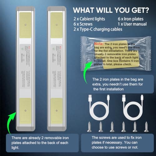 MCGOR 10inch Under Cabinet Lighting, 2 Pack Rechargeable Motion Sensor Light Indoor, 5 Levels Dimmable Magnetic Closet Lights, Wireless Under Counter Lights for Kitchen, Stairs — view 8