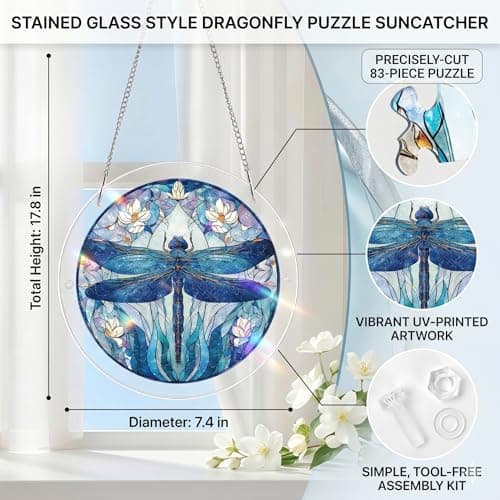 Mosaic Bear Near River Stained Glass Style Suncatcher, Acrylic DIY Puzzle Window Hanging Decor, Birthday & Memorial Gift for Mom, Grandma, Teacher, Friends (7.4 in, 83 Pieces Irregular Pieces)