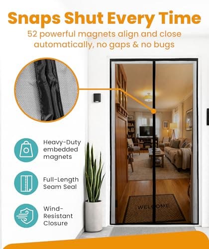 Flux Phenom Magnetic Screen Door - Bugs Out, Breeze in - 9min Install Auto-Sealing Heavy Duty Double Stitched Mesh, 52 Magnets, Hands Free Sliding & Patio Doors Net, Pet & Kid Friendly, 38 x 82 Inch — view 2