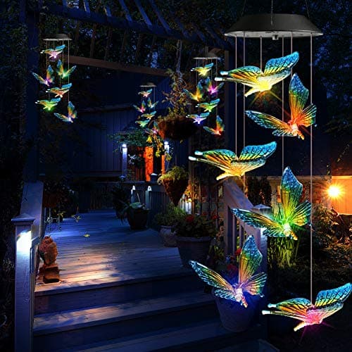 Toodour Solar Wind Chimes, Color Changing Solar Butterfly Wind Chimes, LED Decorative Mobile, Waterproof Solar Outdoor Lights for Patio, Balcony, Window, Garden, for Mom/Grandma — view 5