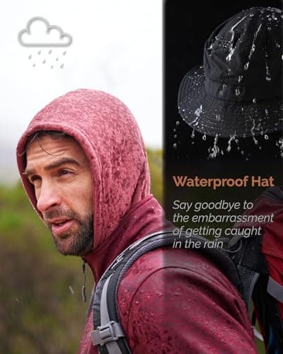 Hat Hut Mens Waterproof Bucket Rain Hat, UPF50+ Sun Hat, Wide Brim, Packable, All-Weather Outdoor Hiking Fishing Hats (CA/US, Alpha, One Size, Black) — view 4