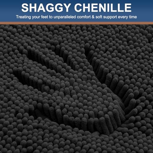 Smiry Luxury Chenille Bathroom Rugs 30x20, Extra Soft and Absorbent Shaggy Bath Mat, Machine Washable, Non-Slip Plush Carpet Runner for Tub, Shower, and Floor, Home Decor Accessories, Black — view 2