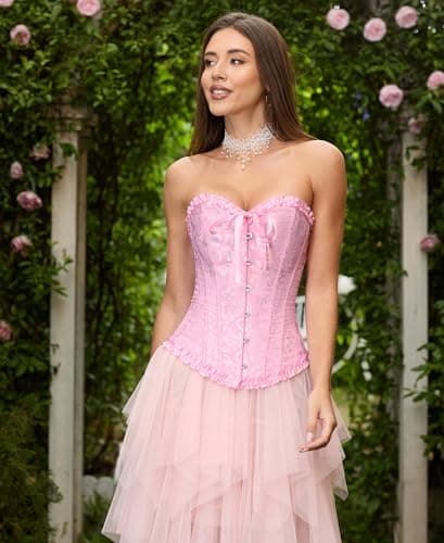 SZIVYSHI 14-Bone Overbust Corset Top - Pink - X-Small — view 8
