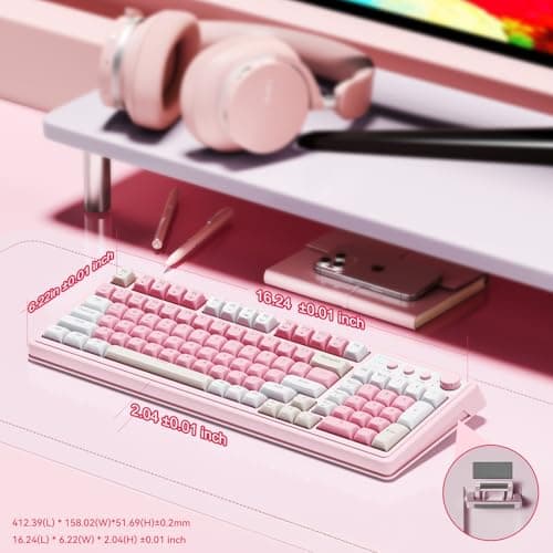 AULA 99 Key Keyboard, Wireless Gaming Keyboard Bluetooth Computer Keyboards Creamy Cute with Number Pad RGB Backlit Tri-Mode BT/2.4GHz/USB-C - Pink — view 4