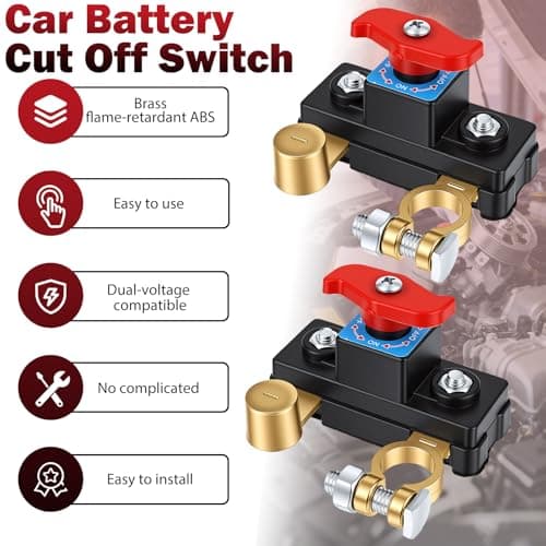 2Pcs Battery Disconnect Switch 12 V 24 V, Stable Transmission High Conductivity Car Battery Cut Off Switch Breaker Pure Copper Manual Rotary Battery Shut Off Switch for Car Truck RV Boat Power Control — view 3