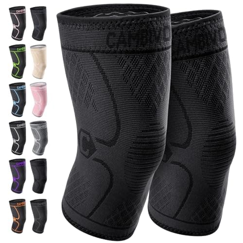 CAMBIVO 2-Pack Knee Brace for Running & Arthritis Pain Relief – Compression Knee Sleeve with Anti-Slip Silicone, for Men & Women, Sports, ACL & Meniscus Support (Black Medium)