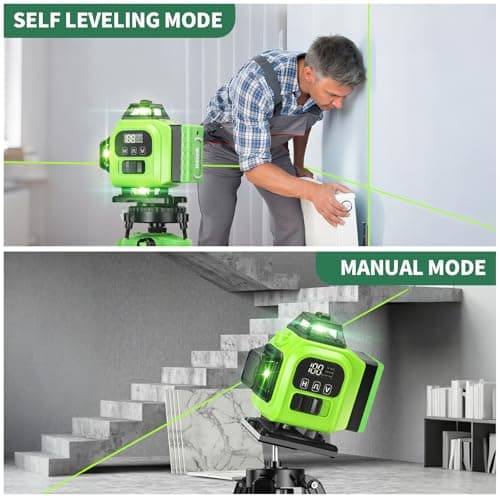 16 Line Laser Level 360 Self Leveling, 4x360°Professional 4D Green Cross Line laser Level with 2 Batteries,for Construction and Picture Hanging, Horizontal Line leveler Tool (Green)